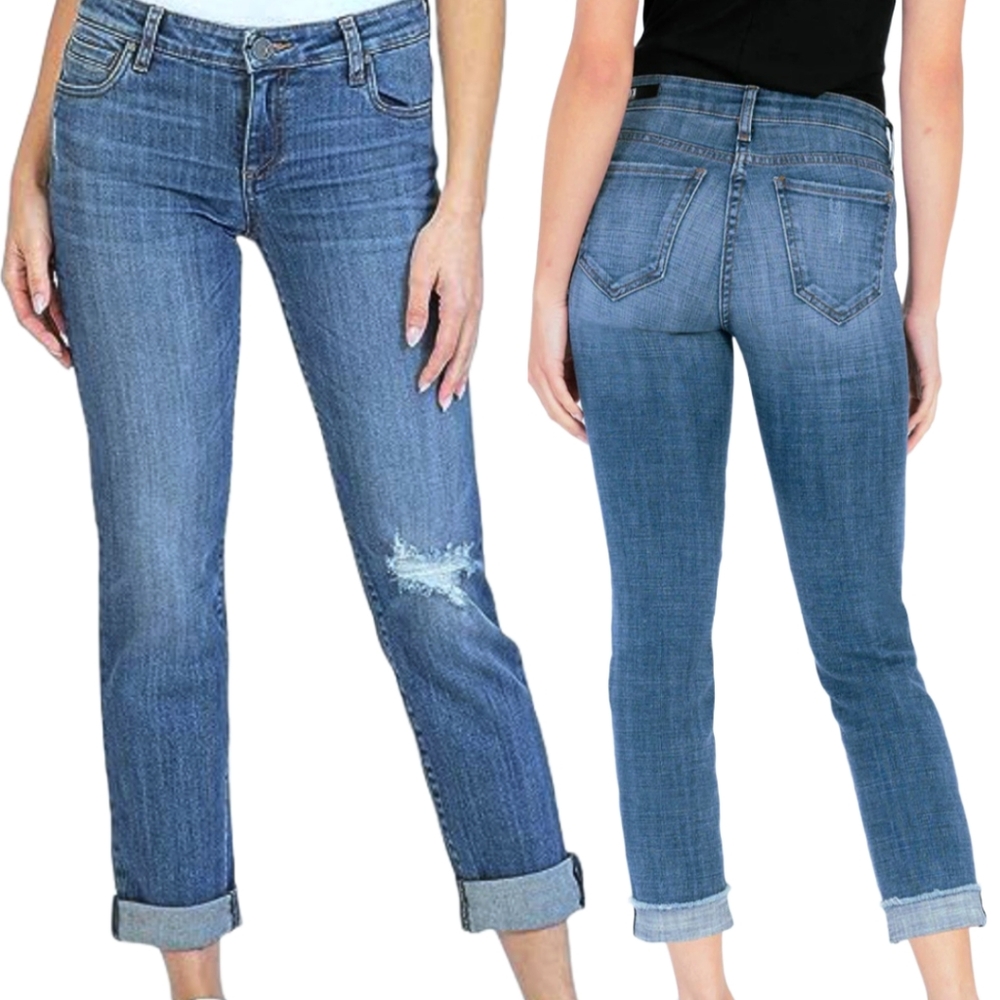 Sz8 KUT FROM THE KLOTH Amy Straight Leg Mid Rise Distressed Crop with Cuff